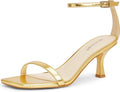 Modatope Womens Gold Kitten Heel Sandals Square Open Toe - Everyday