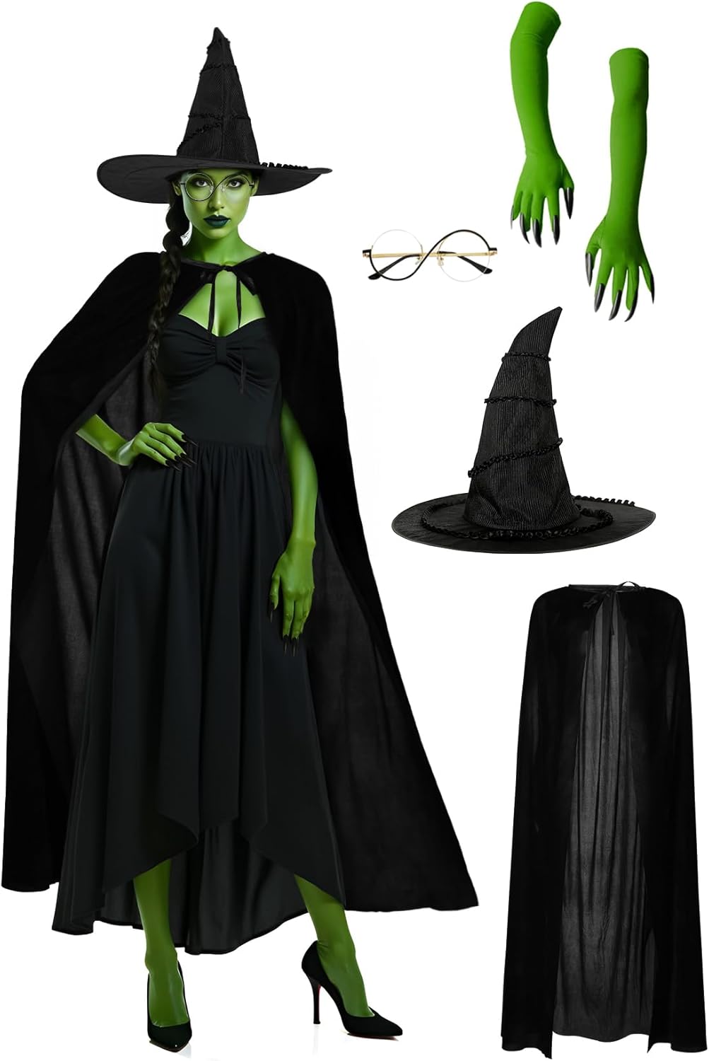 5 Pcs Women's Witch Costume for Halloween with Cape and Hat