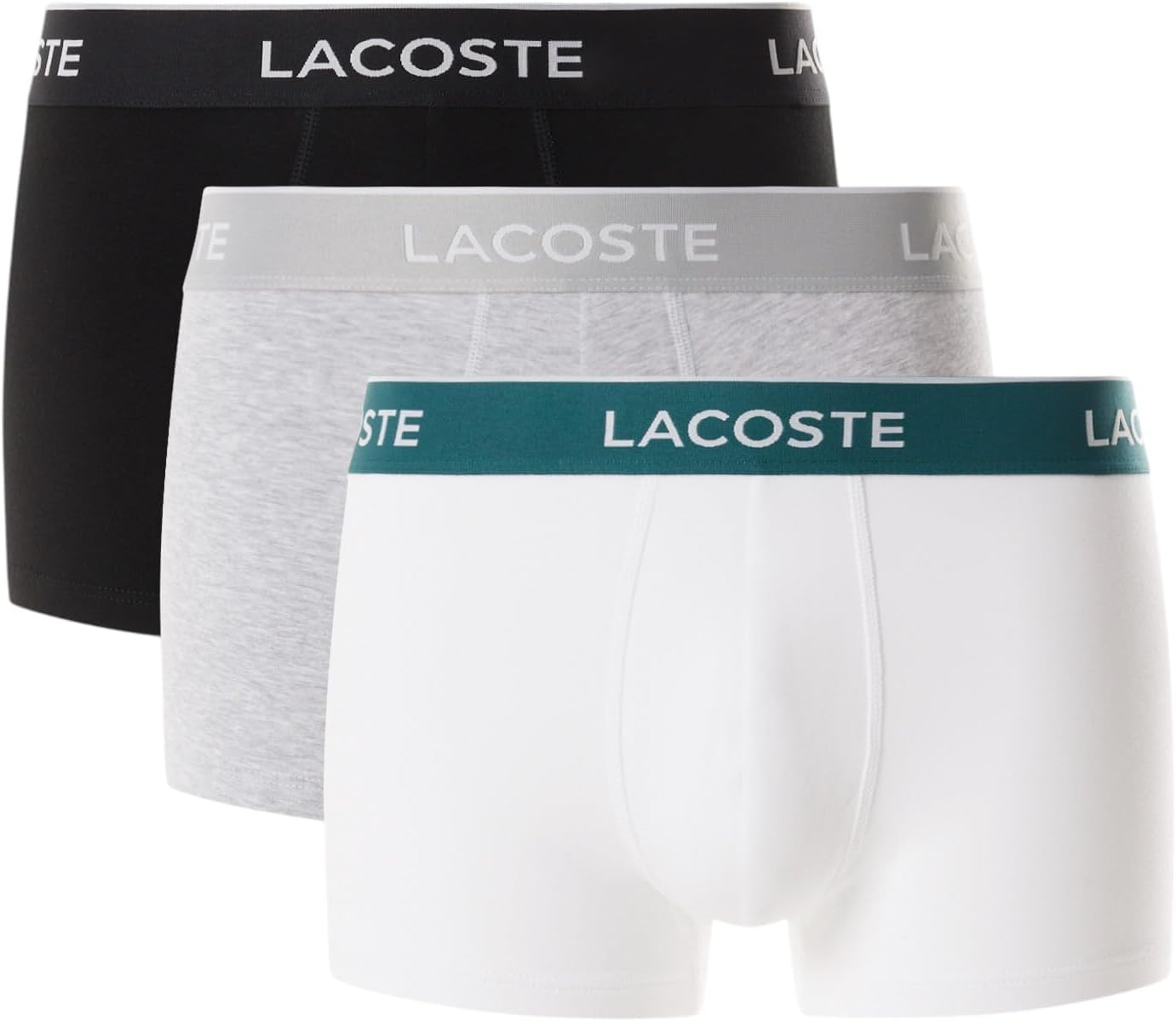 Lacoste Men's Cotton Stretch Tricolor Waistband Trunks, 3-Pack