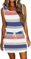 Womens Summer Dress Casual Sleeveless Sundress - Drawstring Waist Soft