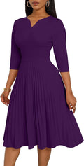 Pleated Midi Wrap Dress for Women - Flattering A-Line V Neck