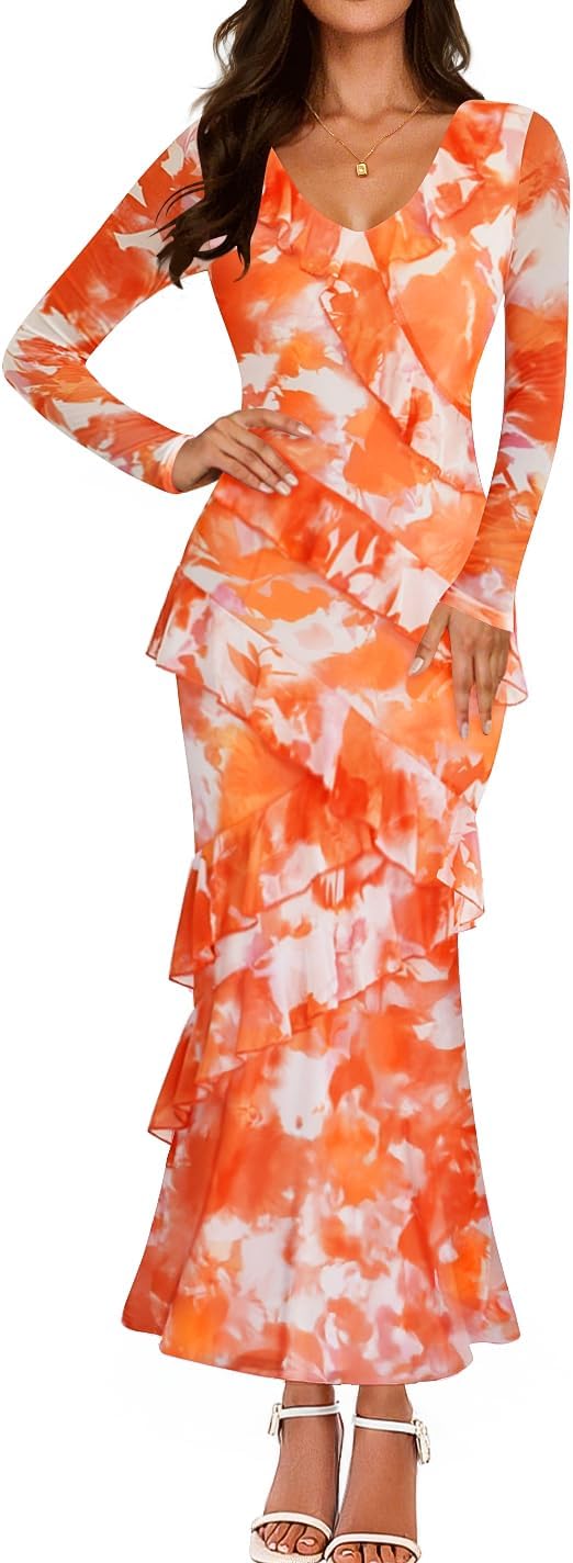 ZESICA Women's Floral Long Sleeve Maxi Dress for Fall Events