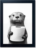 Black and White Bathroom Wall Art - Funny Raccoon Toilet Paper Print