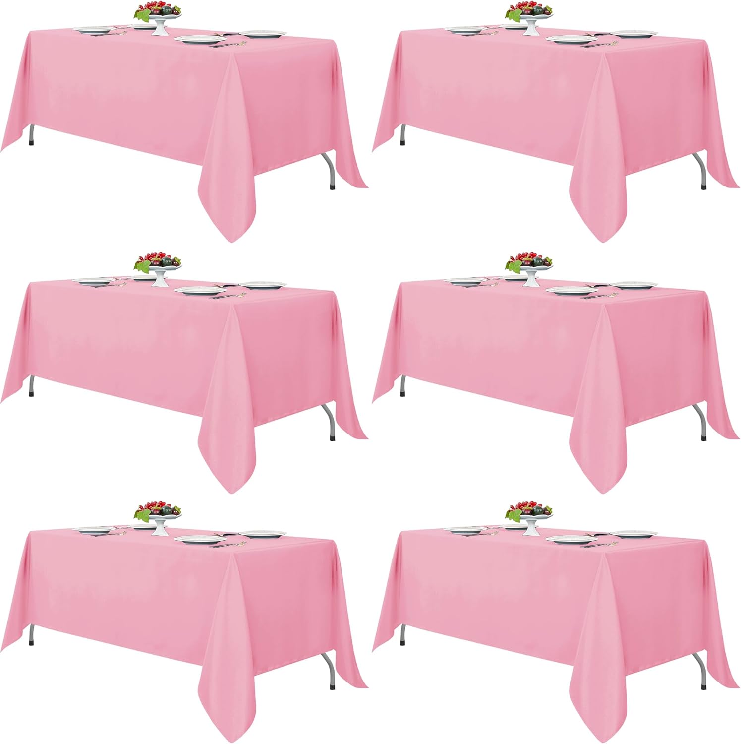 Fitable Pink Rectangle Tablecloths for 6 Foot Tables - 6 Pack