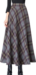 Wool Blend Plaid High Waist A-Line Long Maxi Skirt for Women - Vintage