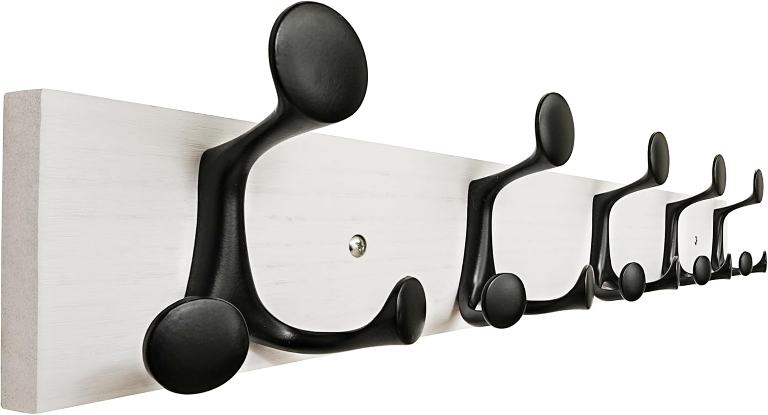 SKOLOO 24-Inch White Wood Coat Rack with 5 Triple Hooks