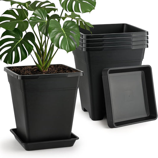 BTPLASTIK 10 Inch Plant Pots Set of 5 for Indoor Outdoor Use