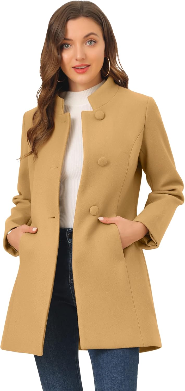 Allegra K Women's Winter Overcoat Mid-Long Stand Collar Coat