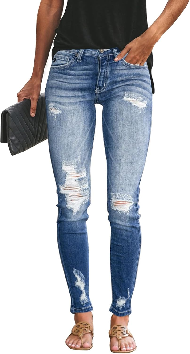 KUNMI Women's Ripped Skinny Jeans for Stylish Comfort