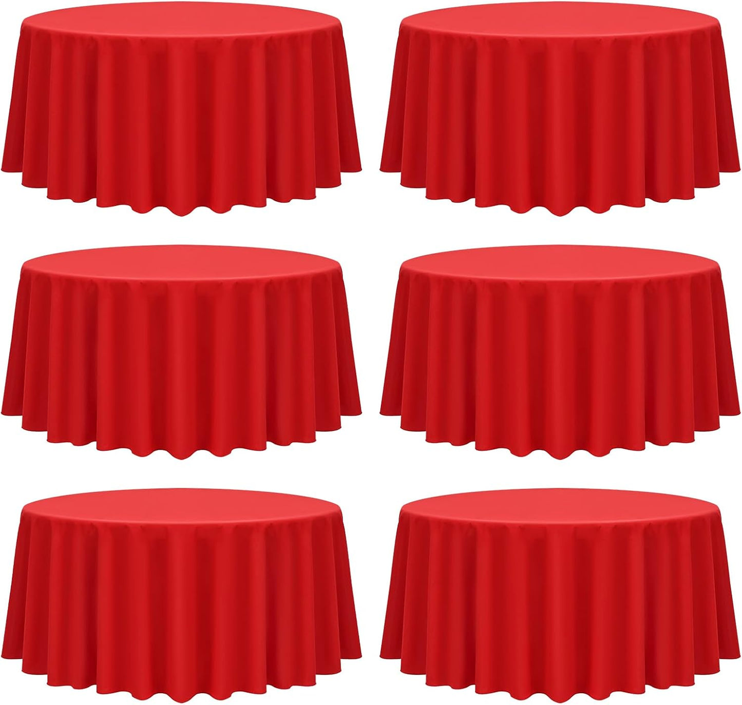90 Inch Round Tablecloth Set of 6 - Red Polyester Fabric Covers