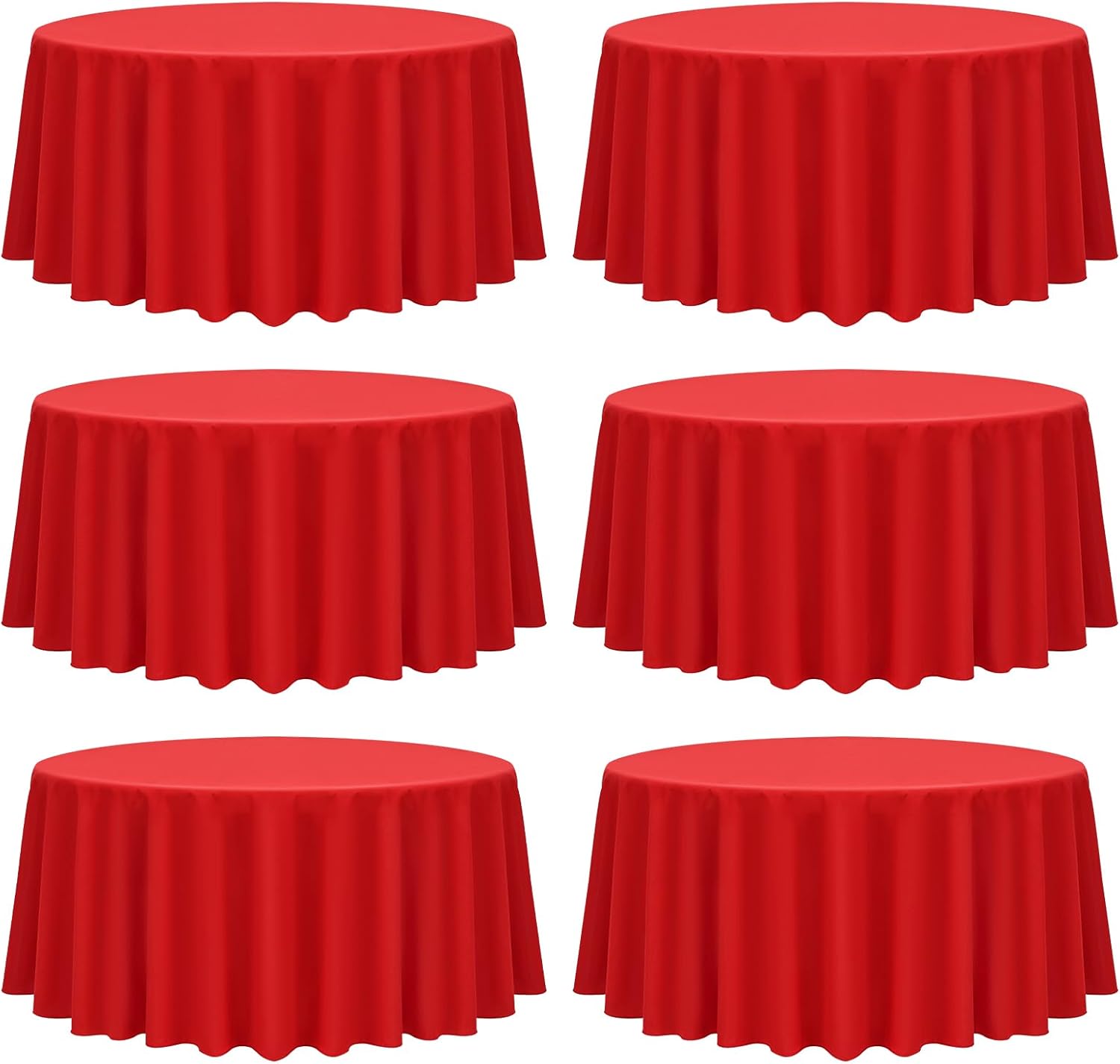 90 Inch Round Tablecloth Set of 6 - Red Polyester Fabric Covers
