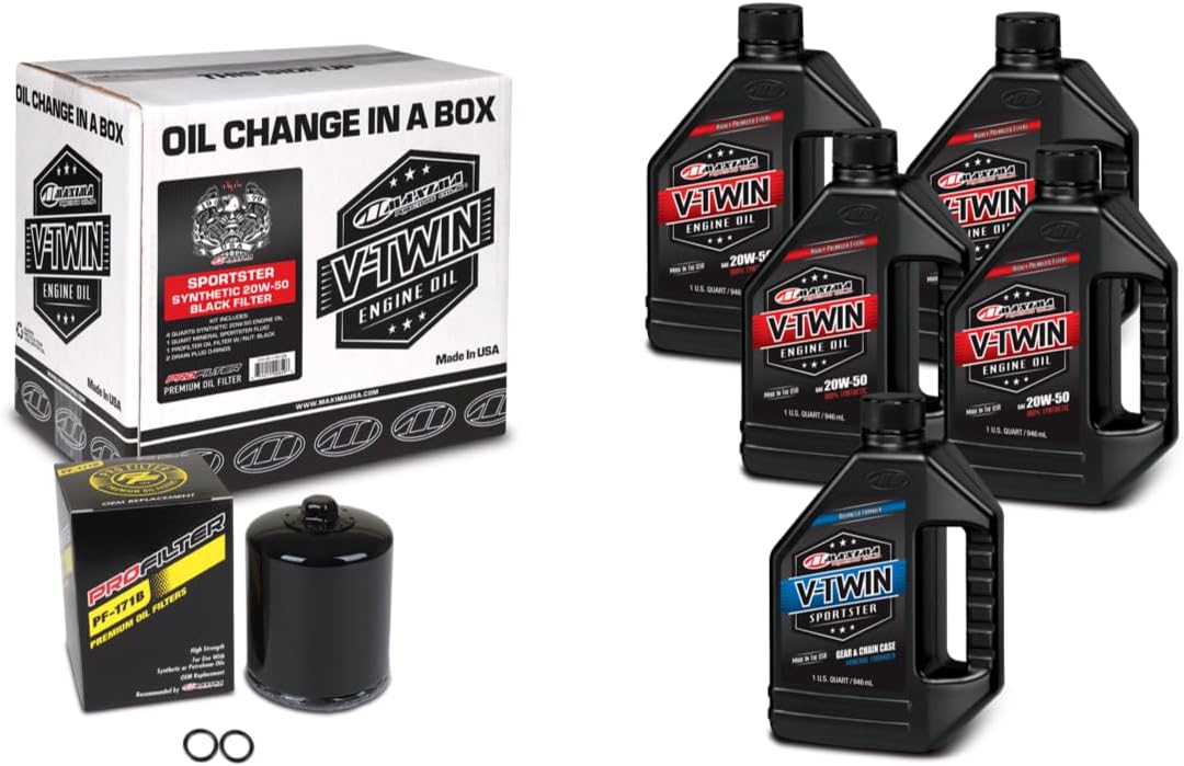 V-Twin Oil Change Kit Synthetic for Sportster with Black Filter