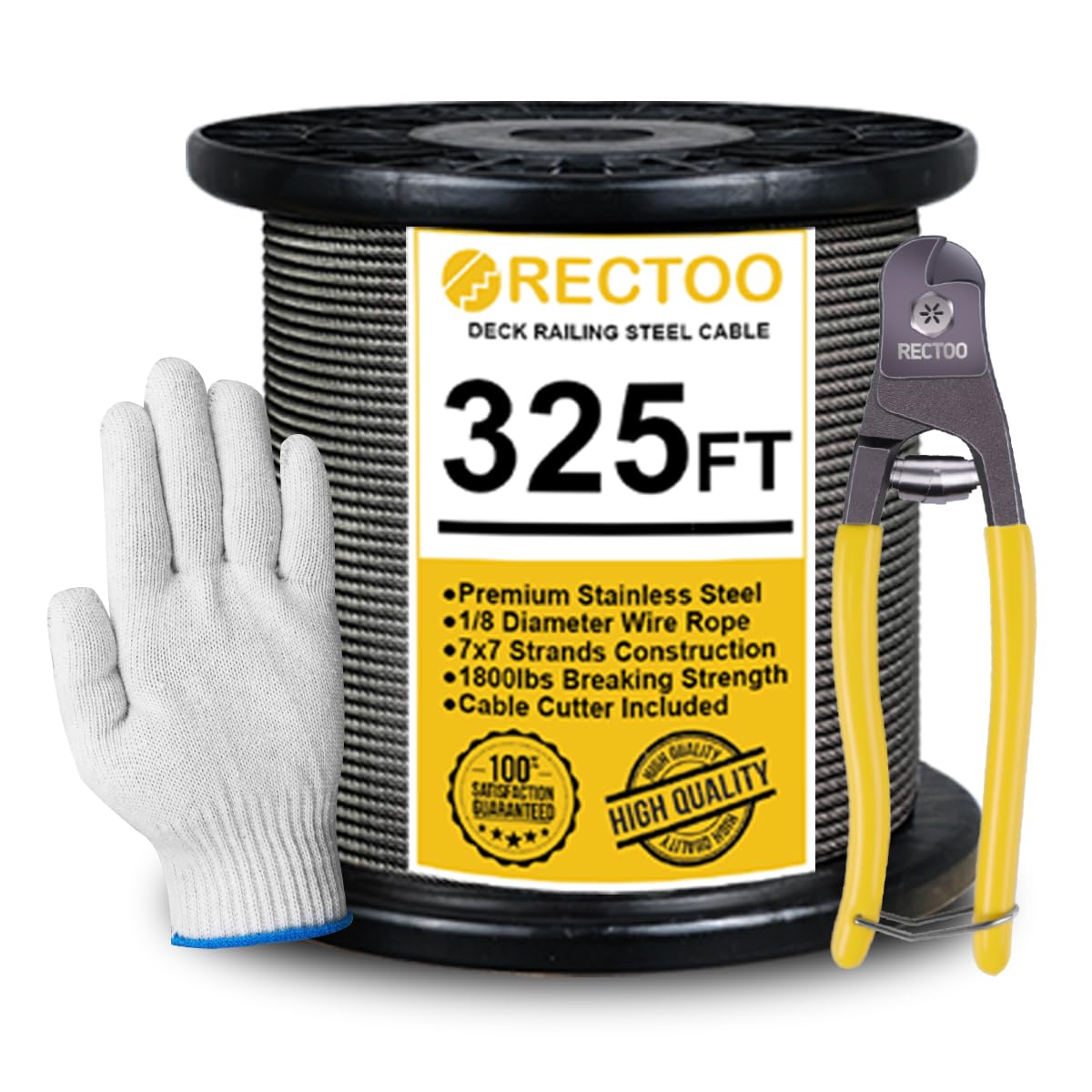 Black 325FT 1/8 T316 Stainless Steel Cable for Deck Railing