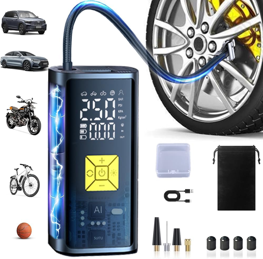 Portable Auto Air Compressor - Quick Inflation & Emergency Light