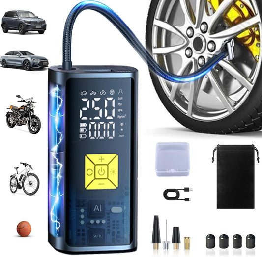 Portable Auto Air Compressor - Quick Inflation & Emergency Light