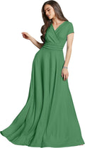 Moss V-Neck Cap Sleeve Flowy Maxi Dress for Women - Elegant Fit