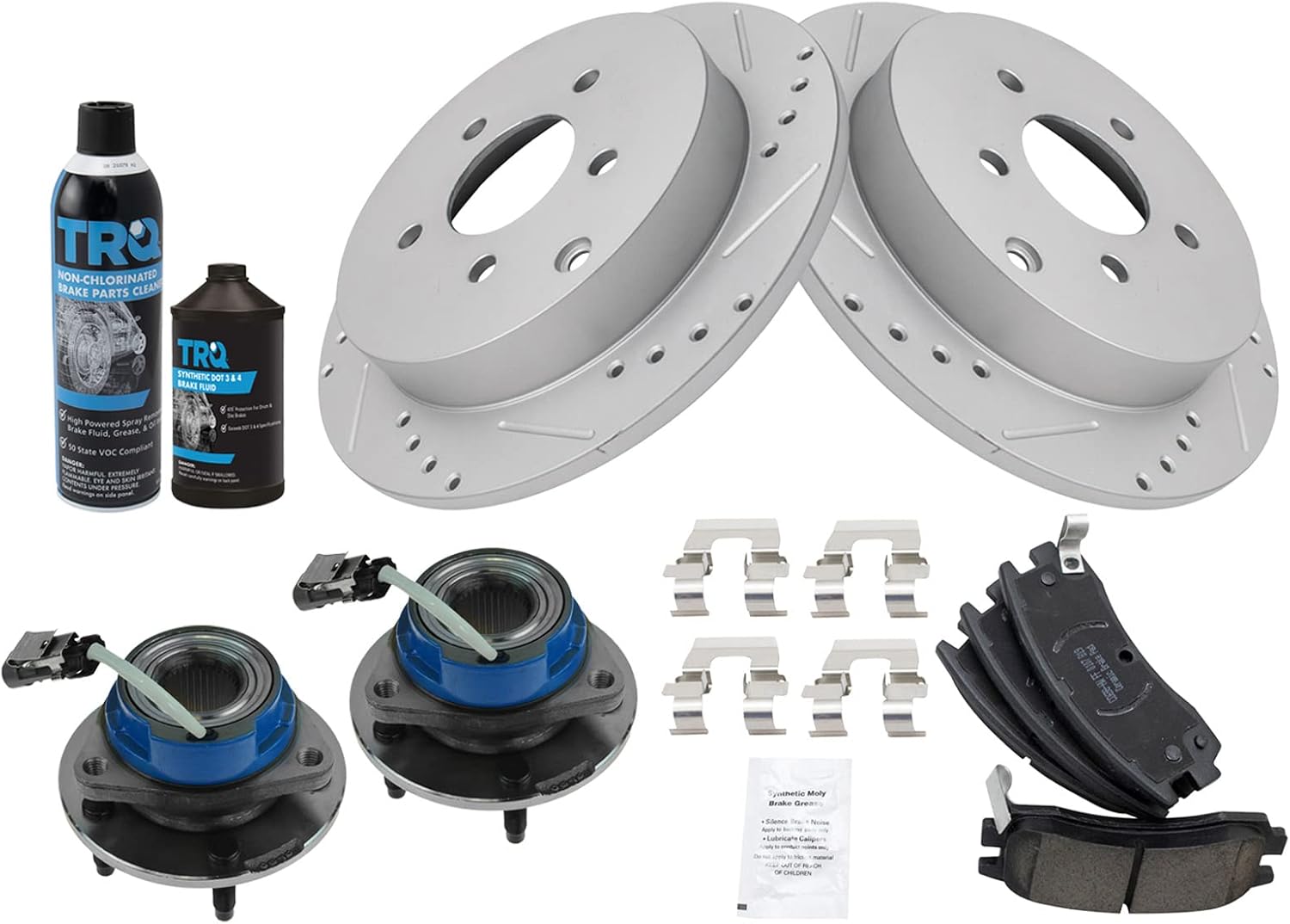 TRQ Rear Wheel Hub Brake Pad Rotor Kit for Buick Chevy Vehicles
