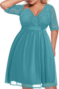 Stylish Plus Size Chiffon Wrap Dress with Lace and V Neck Design