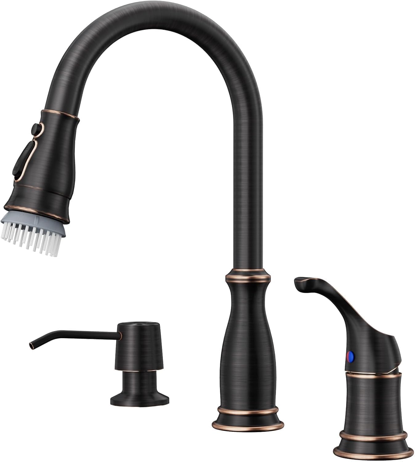 APPASO 3 Hole Kitchen Faucet with Pull Down Sprayer and Soap Dispenser