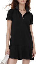 Flygo Womens Polo Dress Collared Short Sleeve Mini Dress - Sporty
