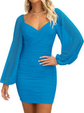 ZESICA Sexy V Neck Ruched Bodycon Mini Dress - Flattering Fit Dresses
