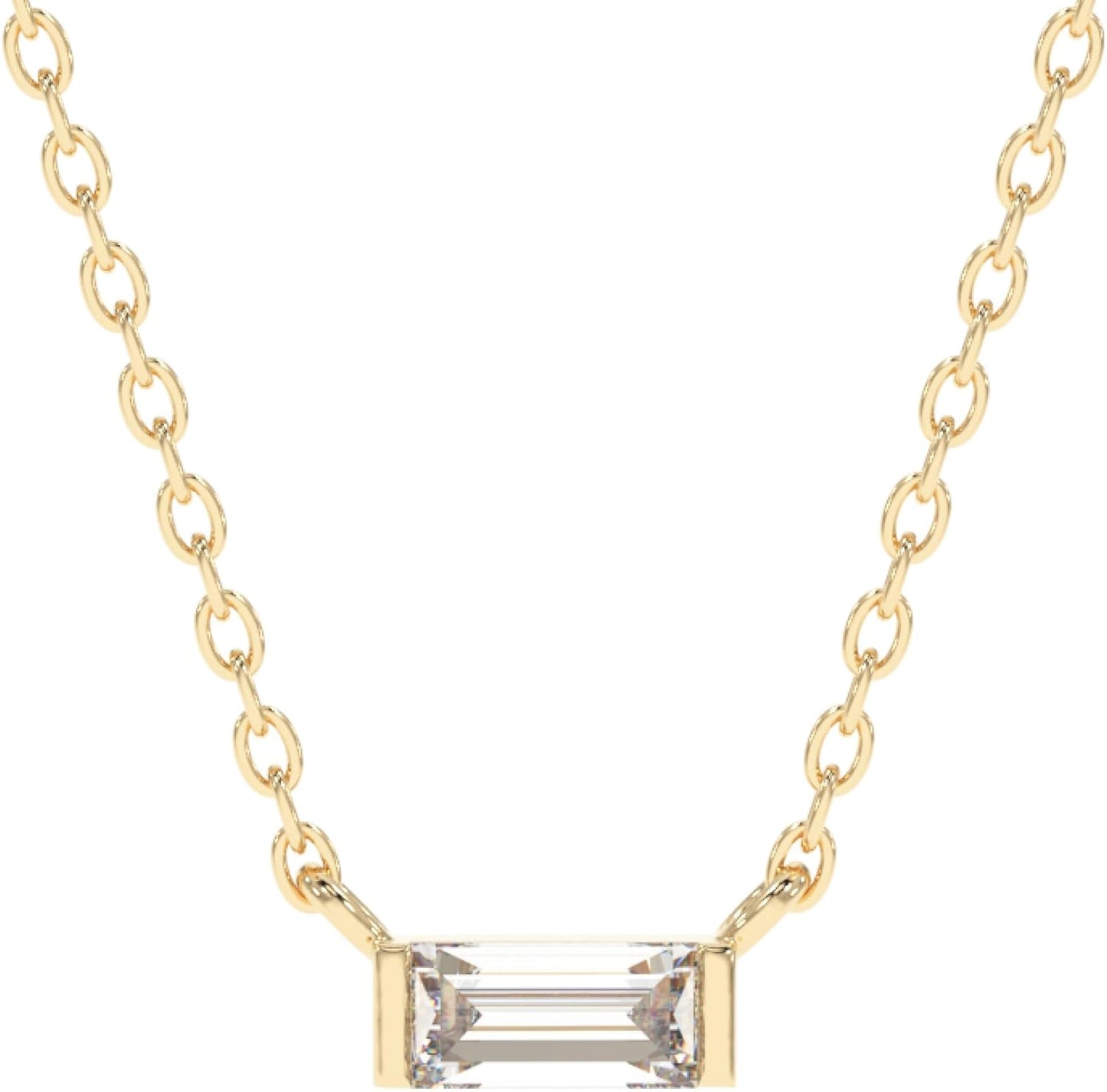 18k Gold Minimalist Rectangle Crystal Pendant Necklace for Women