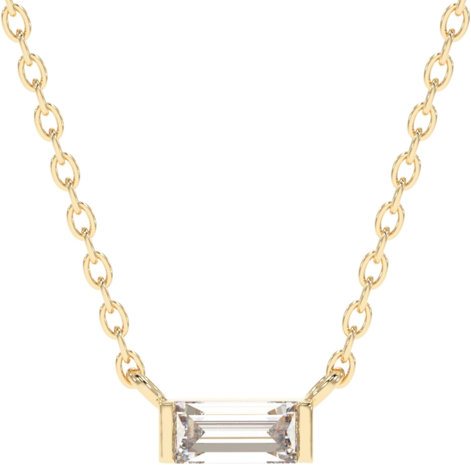 18k Gold Minimalist Rectangle Crystal Pendant Necklace for Women