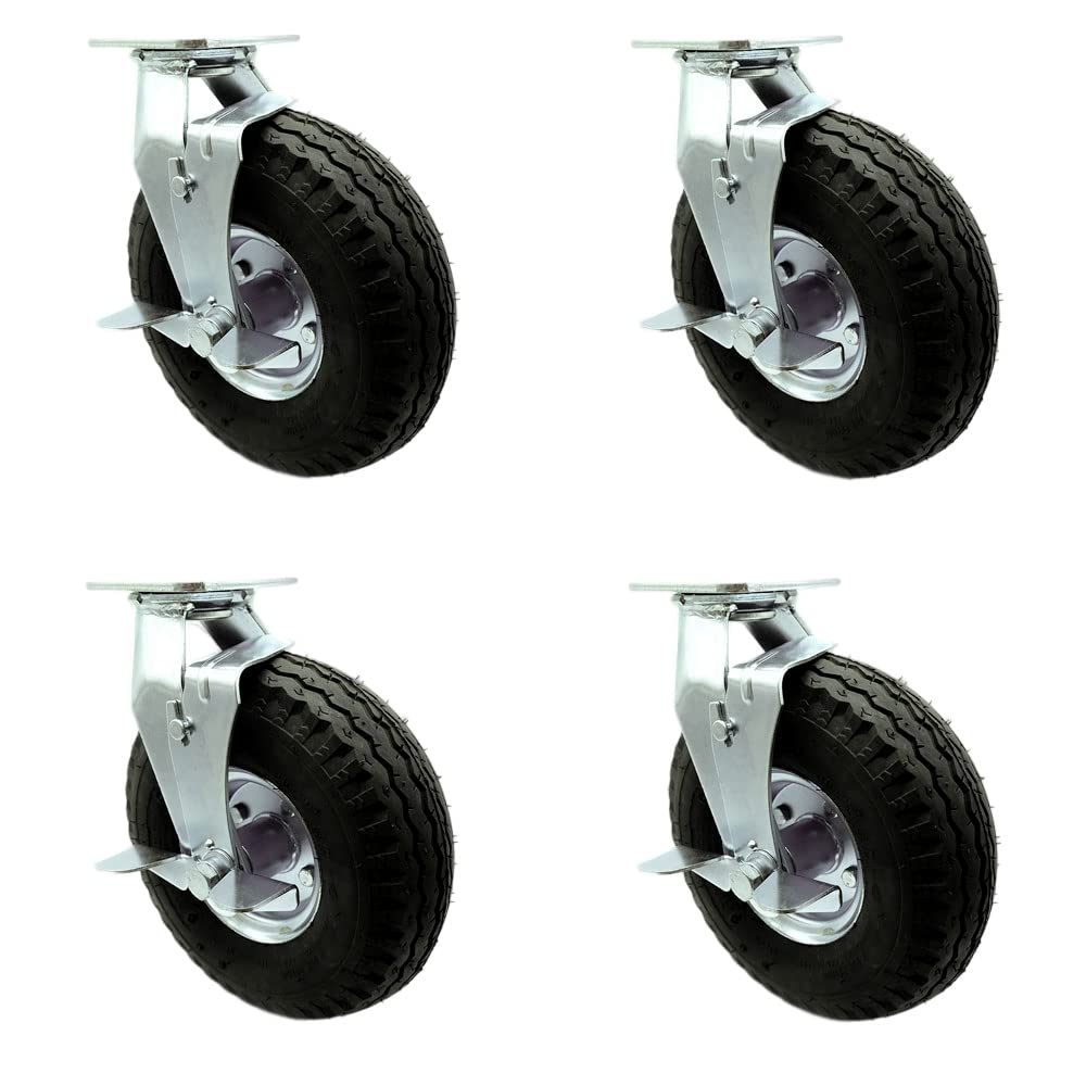 10 Inch Swivel Pneumatic Casters Set of 4 for Heavy Duty Use