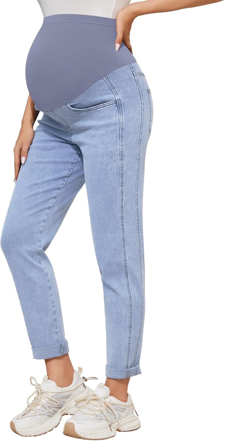 POSHGLAM Women's Maternity Jeans Over Belly Comfy Stretch Fit