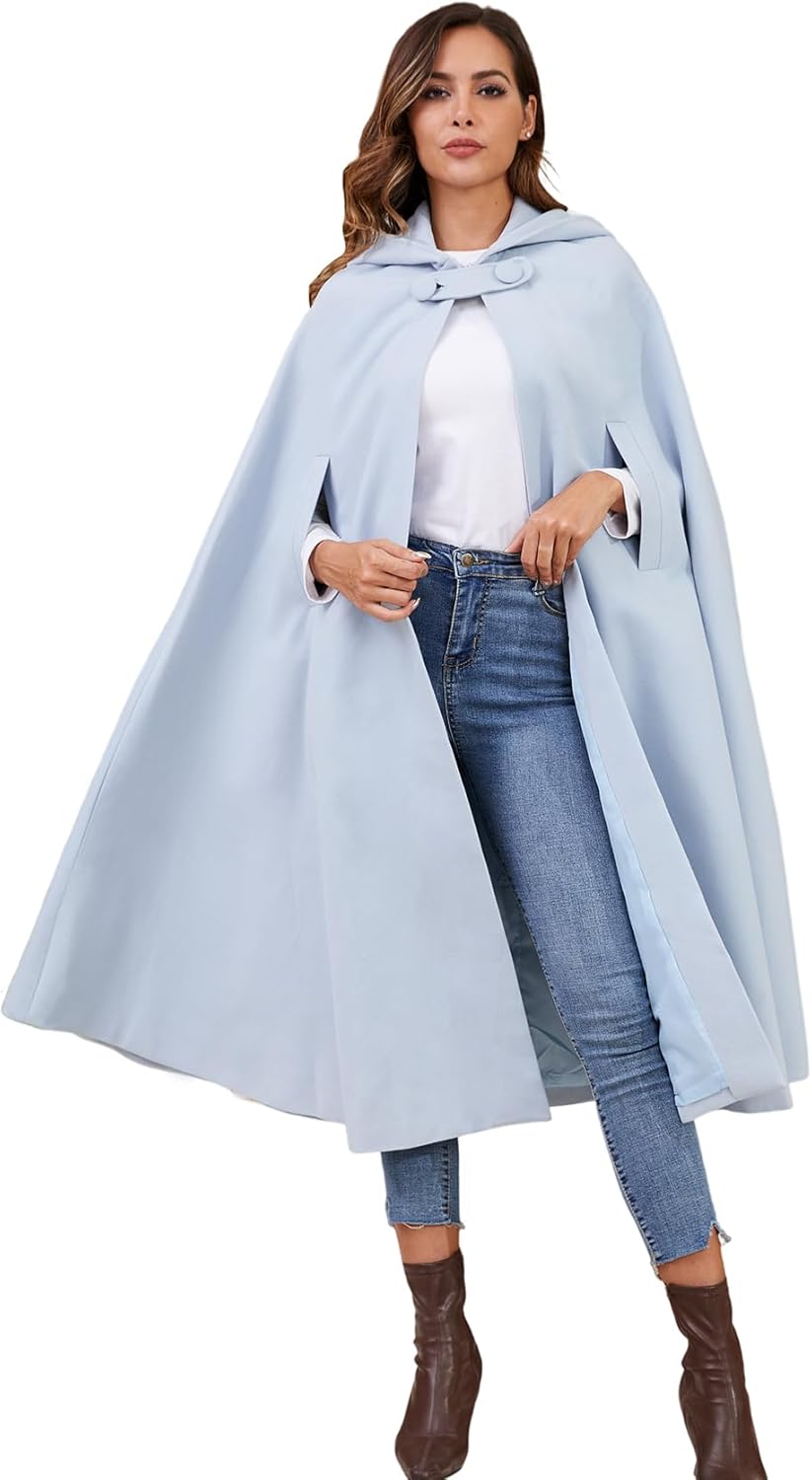 Gihuo Cape Poncho Women's Hooded Maxi Cloak for Winter Wear