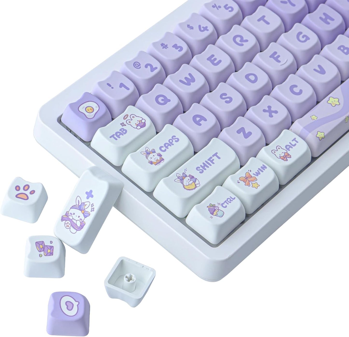 Purple Bunny PBT Keycaps 142 Keys Cute Cat Shape for MX Switches