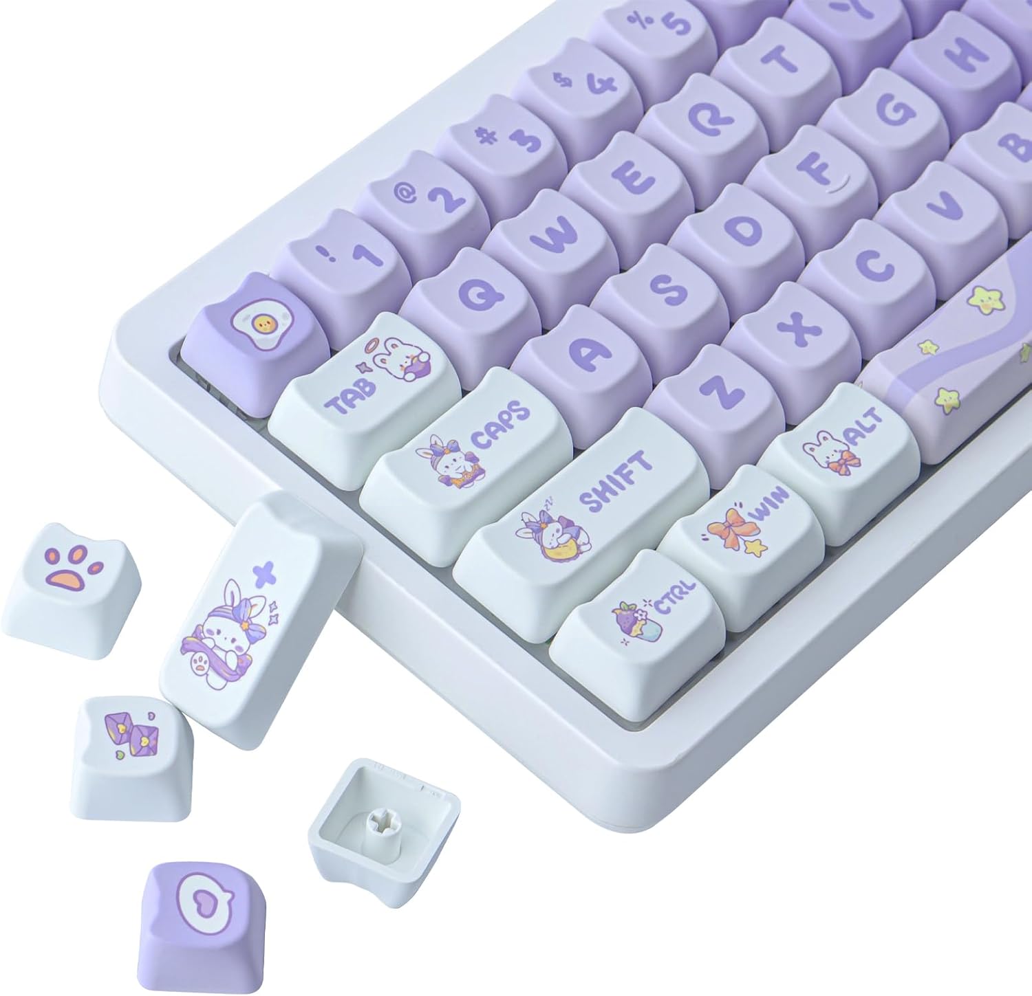 Purple Bunny PBT Keycaps 142 Keys Cute Cat Shape for MX Switches