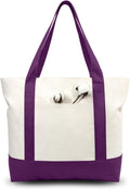 Canvas Tote Bags 3-Pack Purple/Natural - Large 21in x 15in Reusable