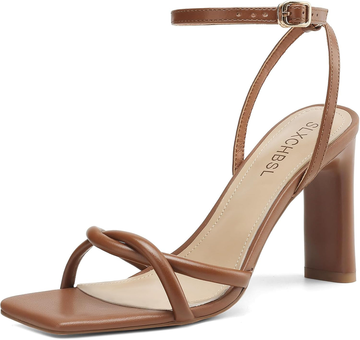 Womens Sandals Square Open Toe Strappy Heels for Comfort