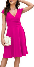 Women's V-Neck Cap Sleeve Floral Swing Dress - Flattering Fit