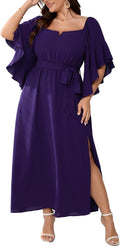SCOMCHIC Plus Size Wedding Guest Maxi Dress Square Neck Ruffle
