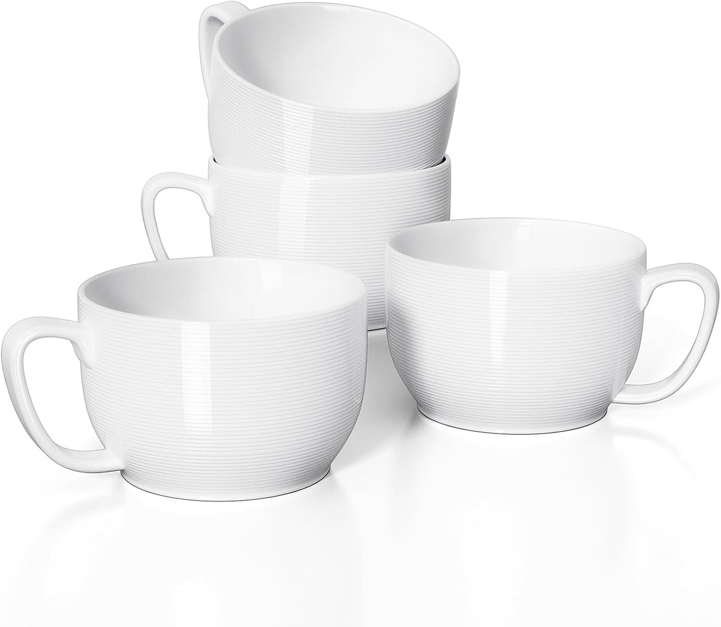 Teocera Soup Mugs with Handles - Large 24 Ounce Porcelain Set