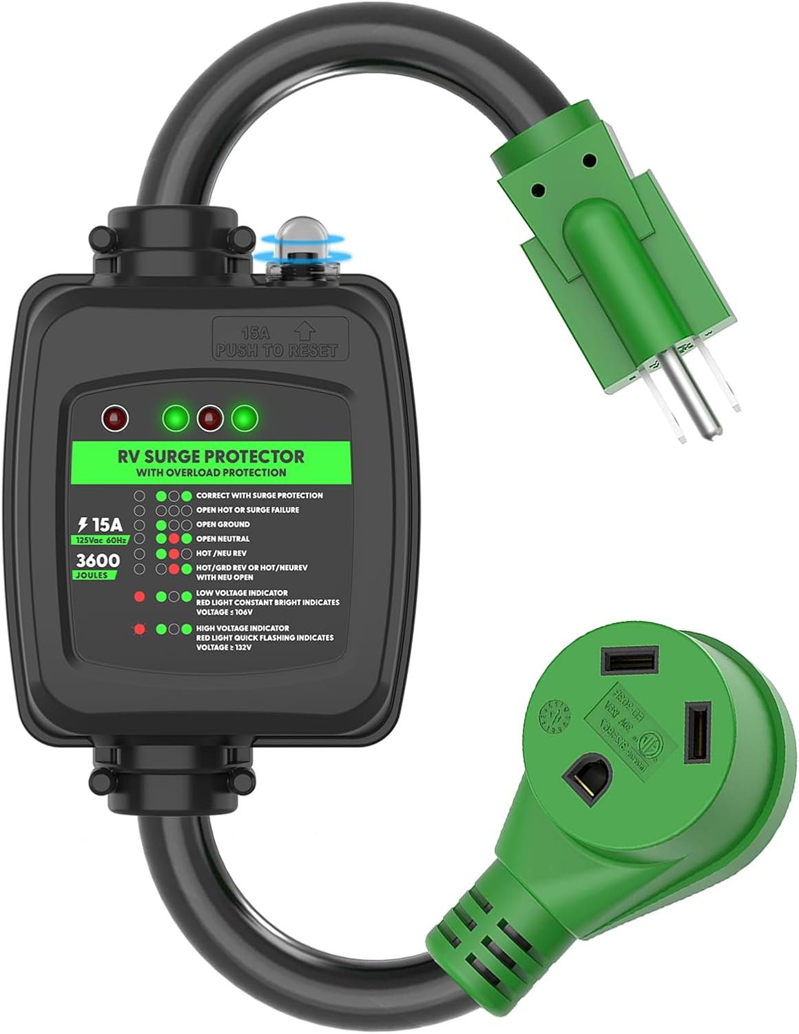 RVGUARD Surge Protector 30 Amp Adapter Cord with Overload Safety