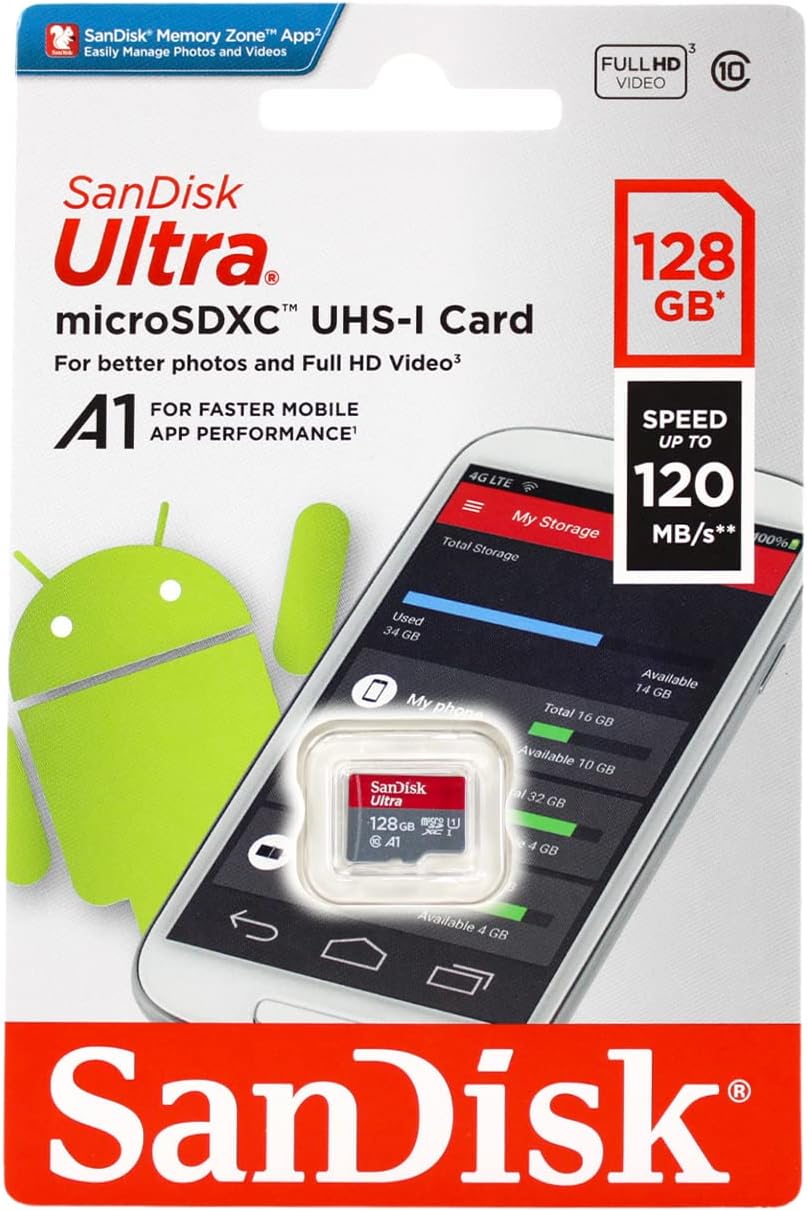SanDisk 128GB Ultra microSDXC - Fast 120MB/s Speed