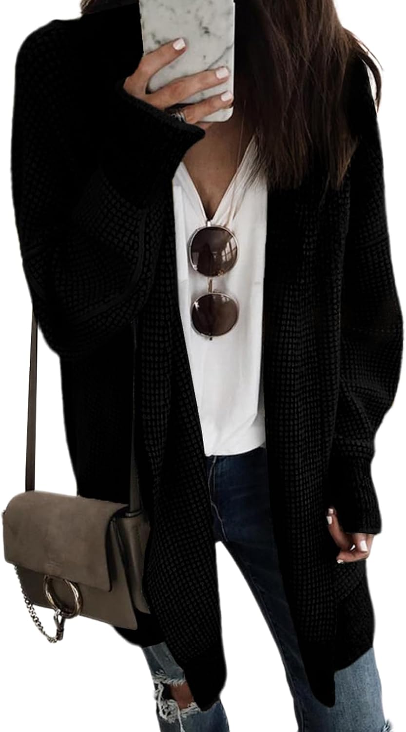 Sidefeel Womens Oversized Checkered Cardigan Sweater for Fall