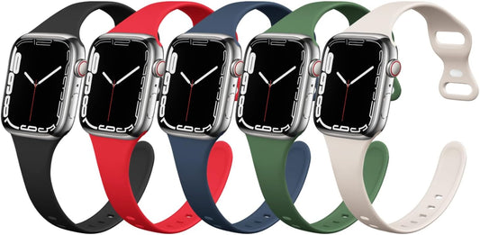 5-Pack Slim Silicone Apple Watch Bands for All Sizes, Tighesen