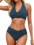 Women's Twist Front Halter Bikini Set - Flattering V Cut Two Piece