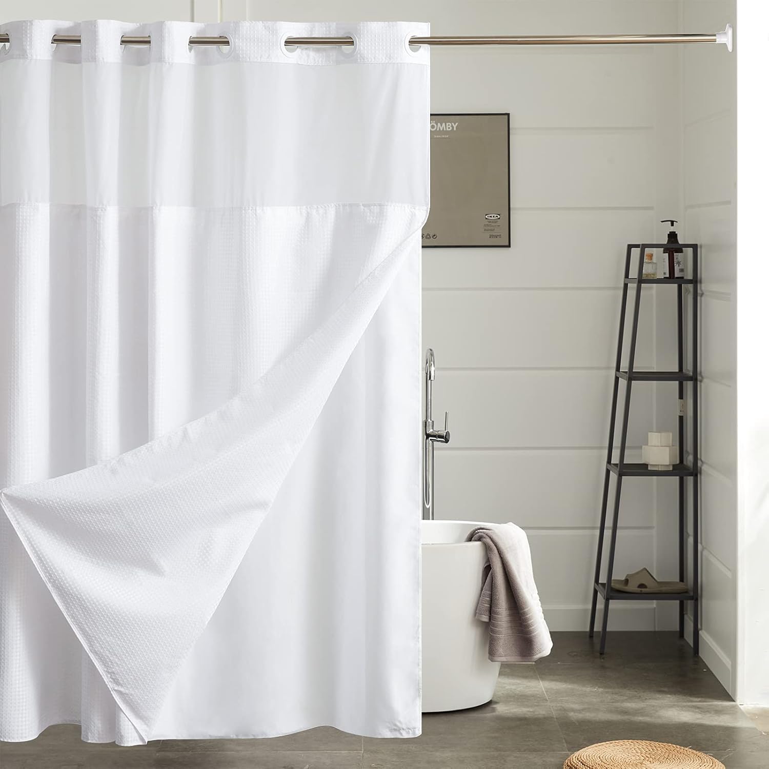Furlinic Extra Long Waffle Weave Shower Curtain with Liner