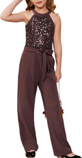 Girls Sequin Halter Jumpsuit Tween Sparkly Party Romper (6-12)