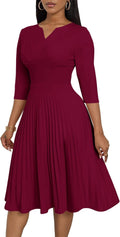 Casual Midi Dress for Women by CLOCOR - Pleated Flared A Line Fit