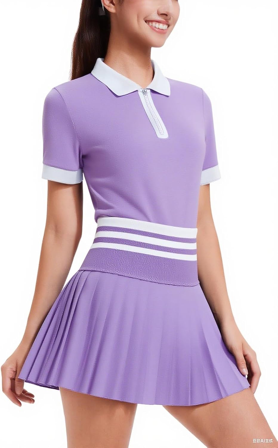 Tennis Skirt Sets for Women with Zipper Color Block Design
