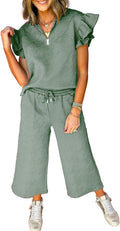 SHEWIN 2 Piece Women's Ruffle Polo and Lounge Set - Versatile Travel