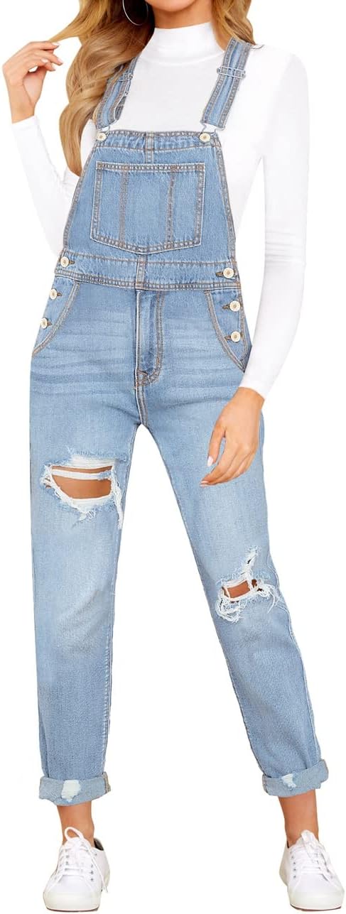 Vetinee Womens Classic Adjustable Straps Denim Bib Overalls