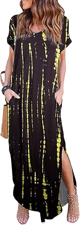 HUSKARY Women's Summer Maxi Dress with Pockets and Split Style