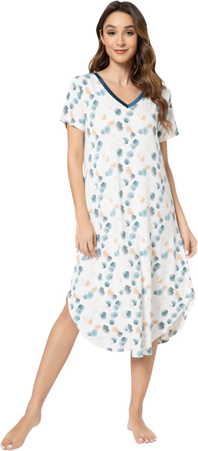 NACHILA Nightgowns for Women - Viscose Bamboo V Neck Sleepwear